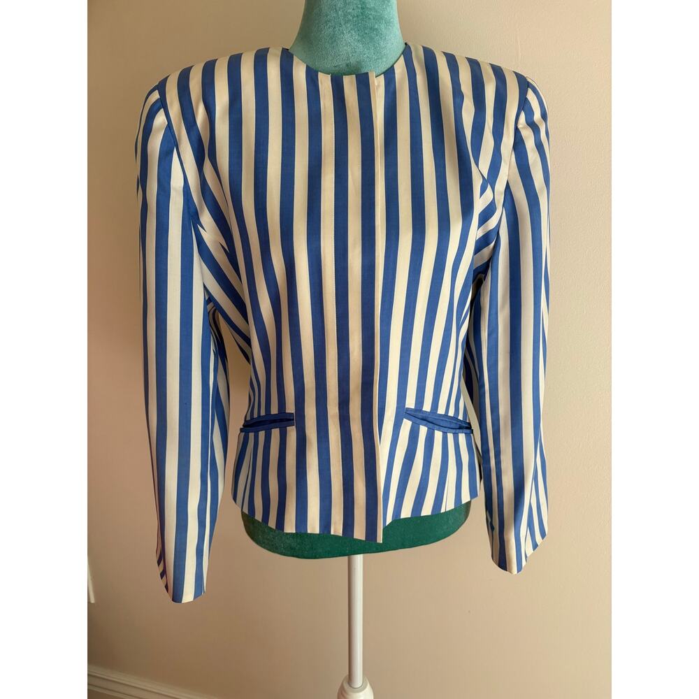 Ann Taylor Vintage Silk Blue Striped Blazer Jacket Old Money quiet luxury 6